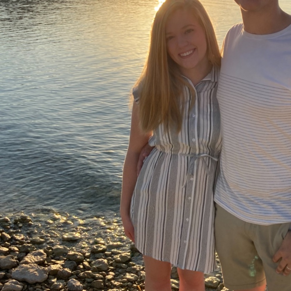 Gray and white short sleeved striped dress